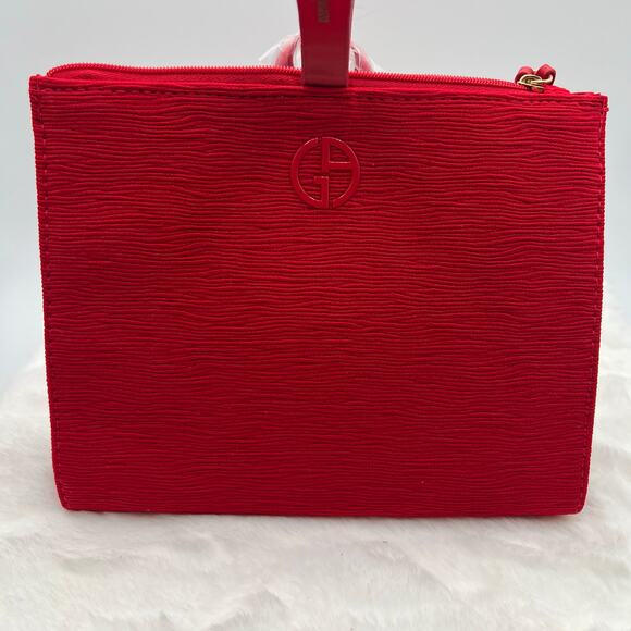 Giorgio Armani Red Beauty Zipper Wristlet Cosmetic Bag Clutch Textured Zip Top - Picture 9 of 11